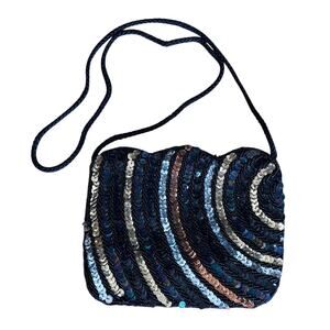 Vintage Walborg Sequin Crossbody Bag Black Gold Silver Mini Evening